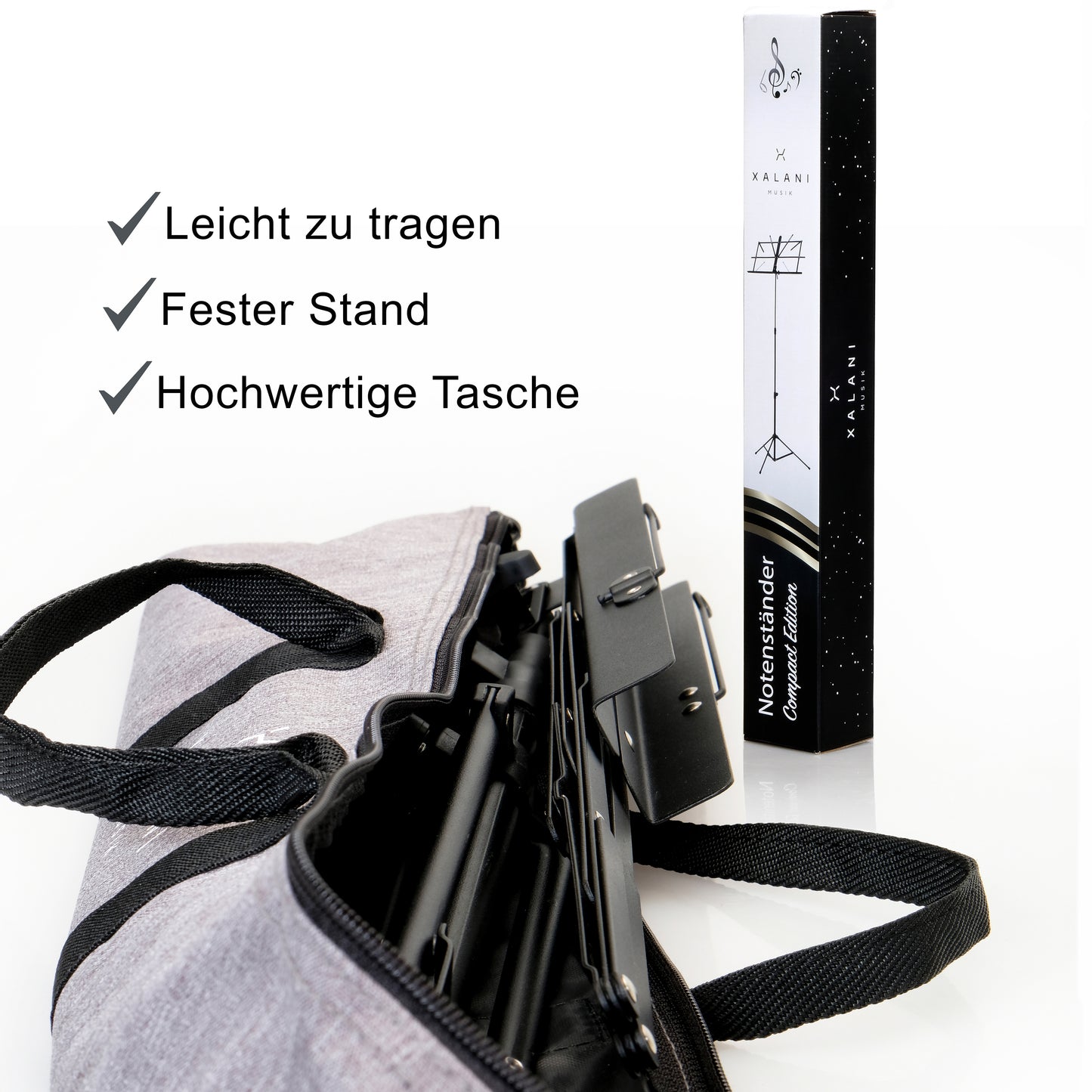 XALANI Notenständer klappbar mit hochwertiger Tasche ausziehbar bis 140cm