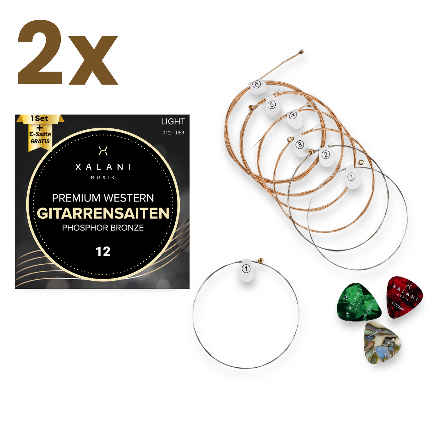 XALANI Gitarrensaiten Westerngitarre 012 – 2er Pack