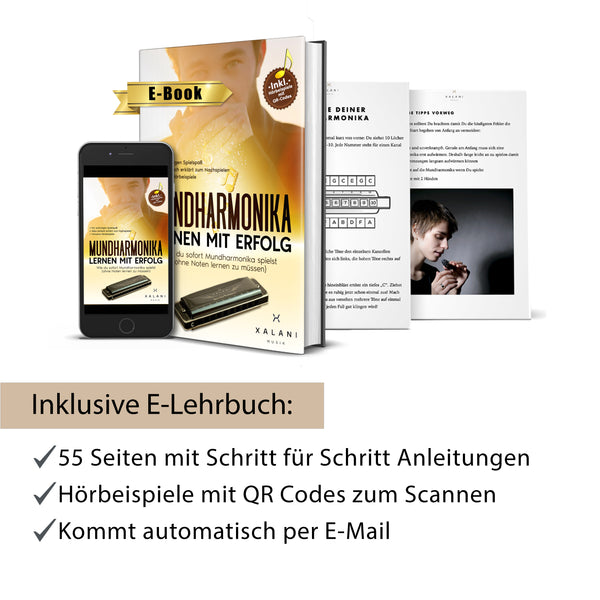 XALANI Mundharmonika Genius Edition inkl. Etui und Pflegetuch I Bonus: E-Book gratis I G-Dur Blues Harp mit Profi Power Klang