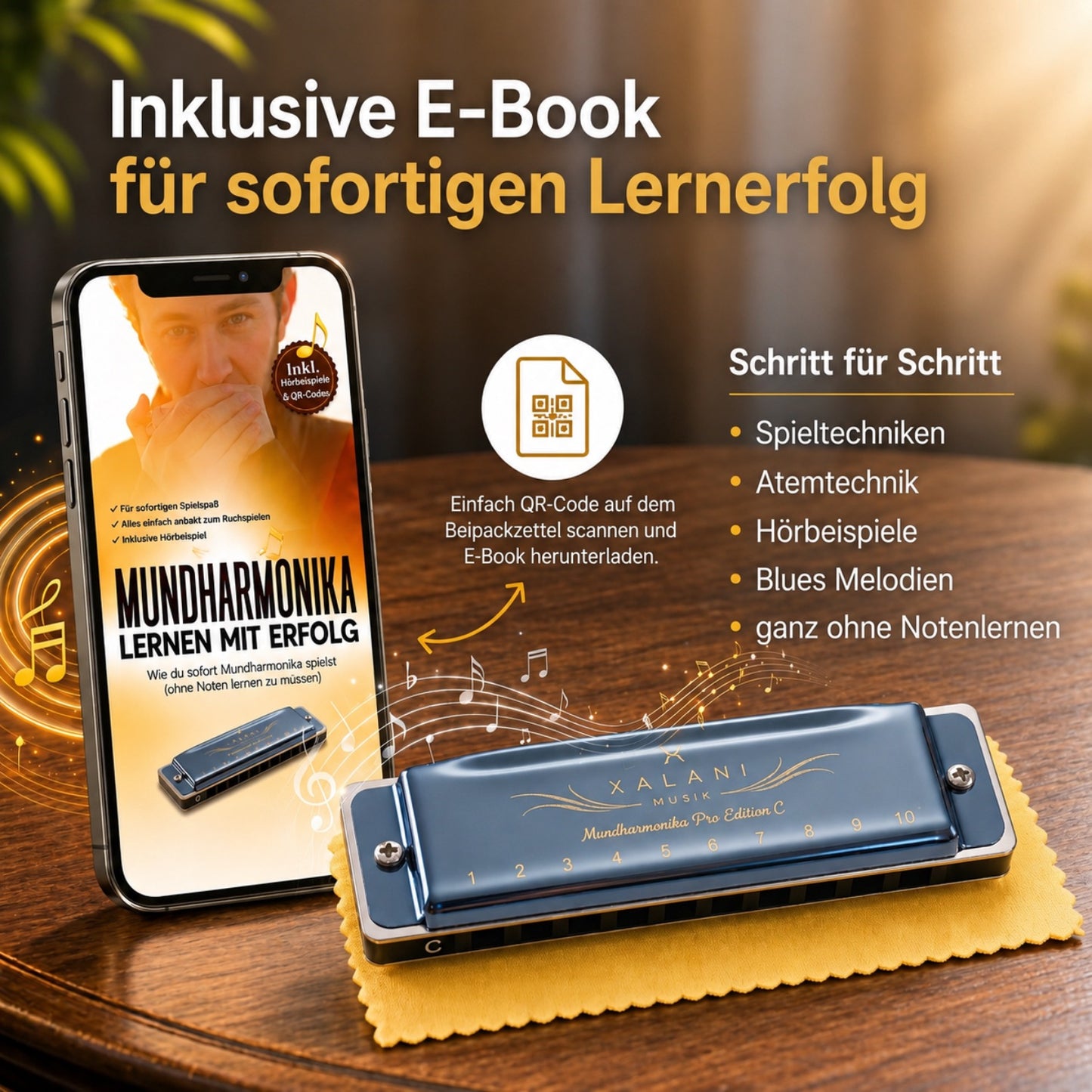 XALANI Mundharmonika inkl. Soft Case und Pflegetuch I E-Book Gratis