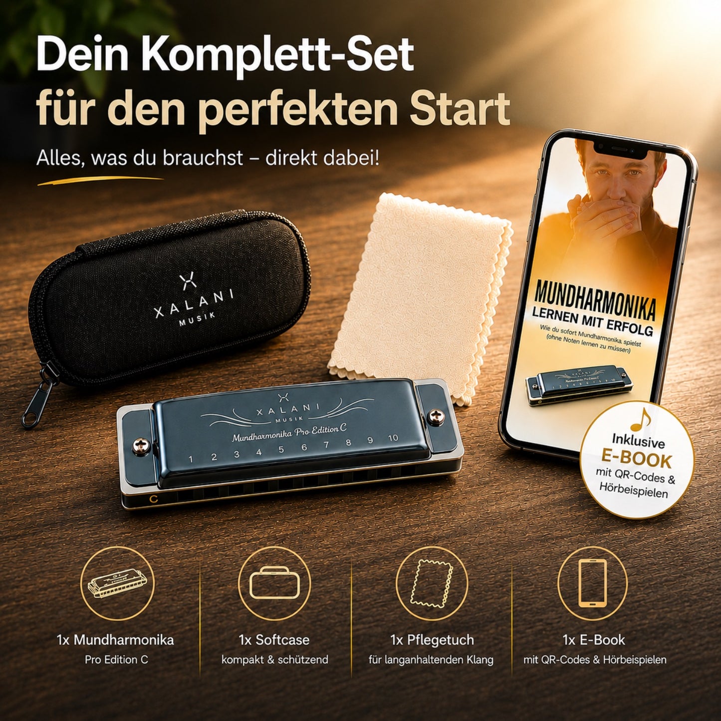 XALANI Mundharmonika inkl. Soft Case und Pflegetuch I E-Book Gratis