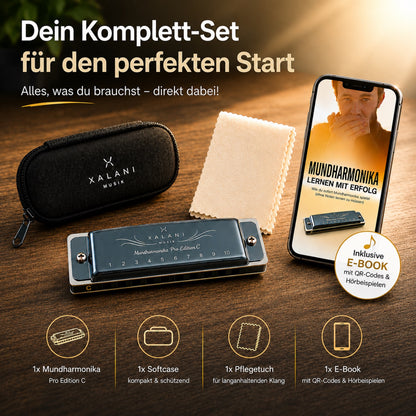 XALANI Mundharmonika inkl. Soft Case und Pflegetuch I E-Book Gratis