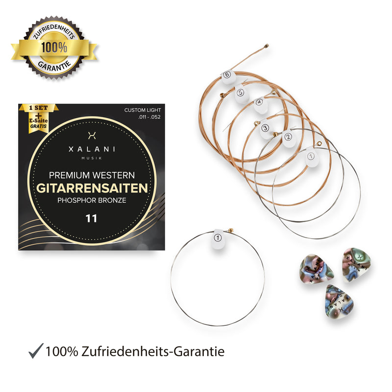 XALANI Gitarrensaiten Westerngitarre 011 I Bonus: 1 hohe E-Saite und 3 Plektren