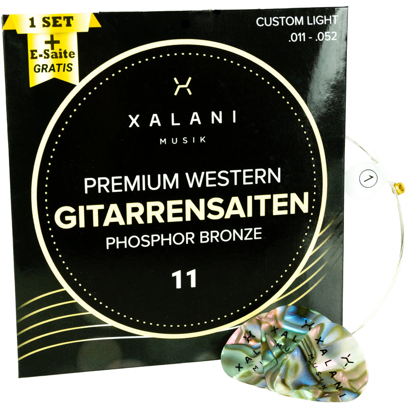 XALANI Gitarrensaiten Westerngitarre 011 I Bonus: 1 hohe E-Saite und 3 Plektren