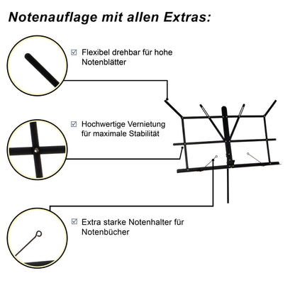 XALANI Notenständer klappbar mit hochwertiger Tasche ausziehbar bis 140cm