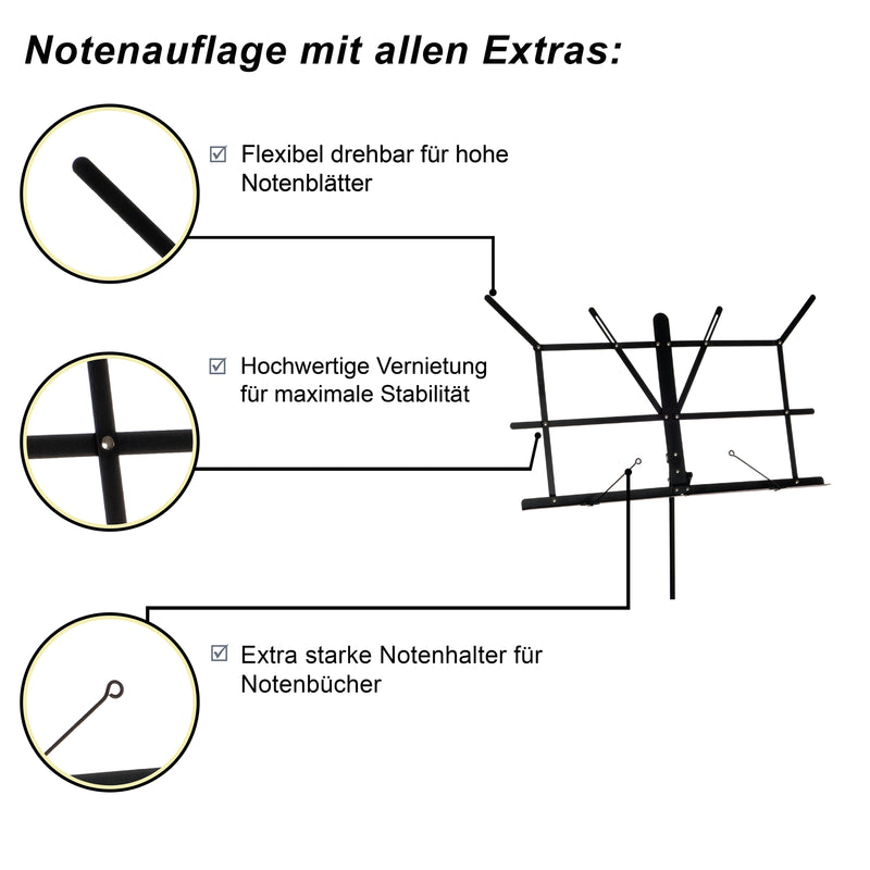 XALANI Notenständer klappbar mit hochwertiger Tasche ausziehbar bis 140cm