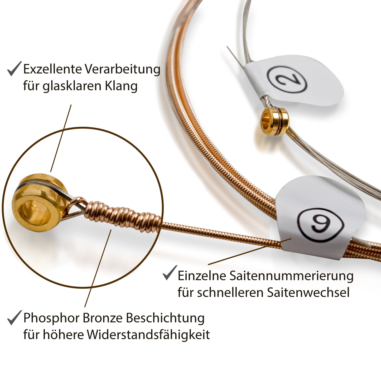 XALANI Gitarrensaiten Westerngitarre 011 I Bonus: 1 hohe E-Saite und 3 Plektren