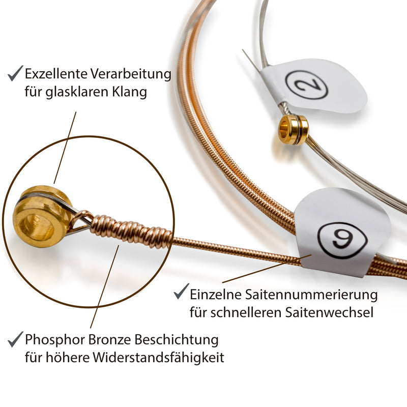 XALANI Gitarrensaiten Westerngitarre 011 I Bonus: 1 hohe E-Saite und 3 Plektren