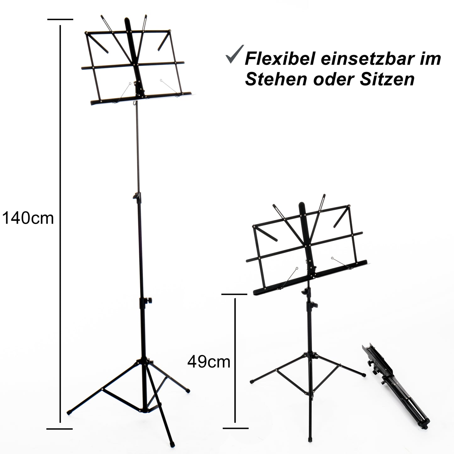 XALANI Notenständer klappbar mit hochwertiger Tasche ausziehbar bis 140cm