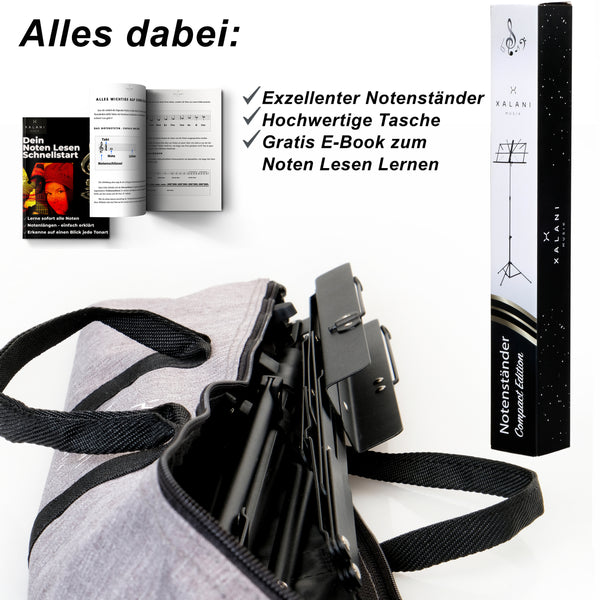 XALANI Notenständer klappbar mit hochwertiger Tasche ausziehbar bis 140cm