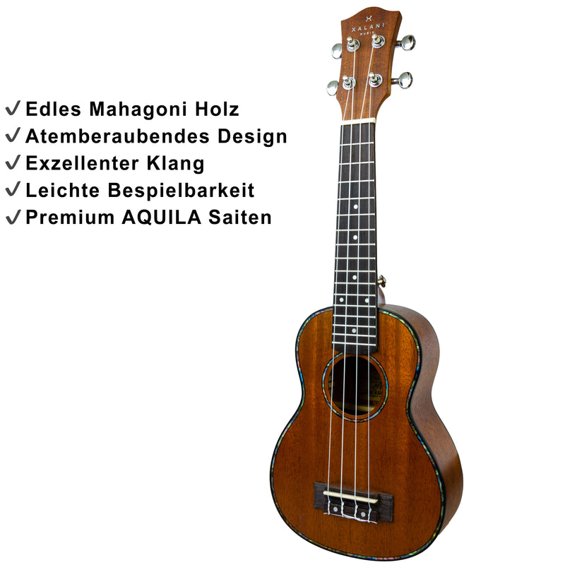 XALANI Ukulele Sopran Set Mahagoni inkl. E-Lehrbuch