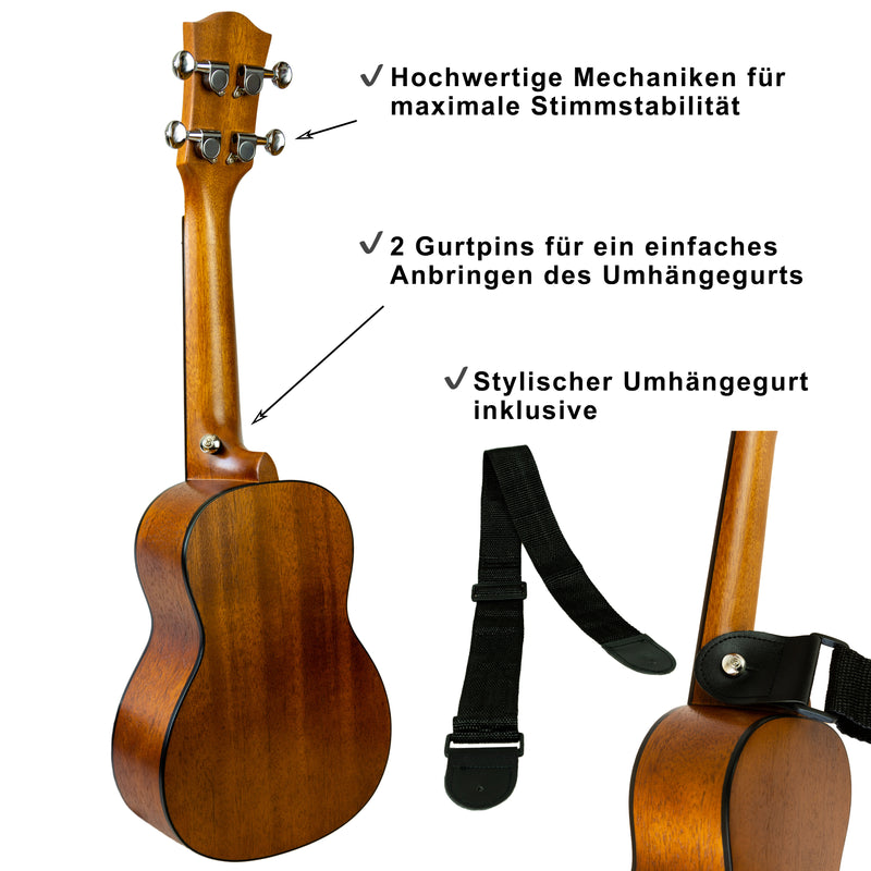 XALANI Ukulele Sopran Set Mahagoni inkl. E-Lehrbuch